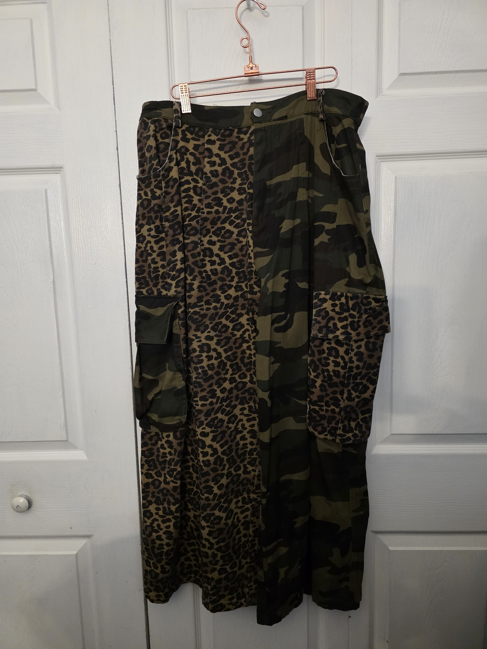 Camo & Leopard Patchwork Cargo Wide Leg Pants